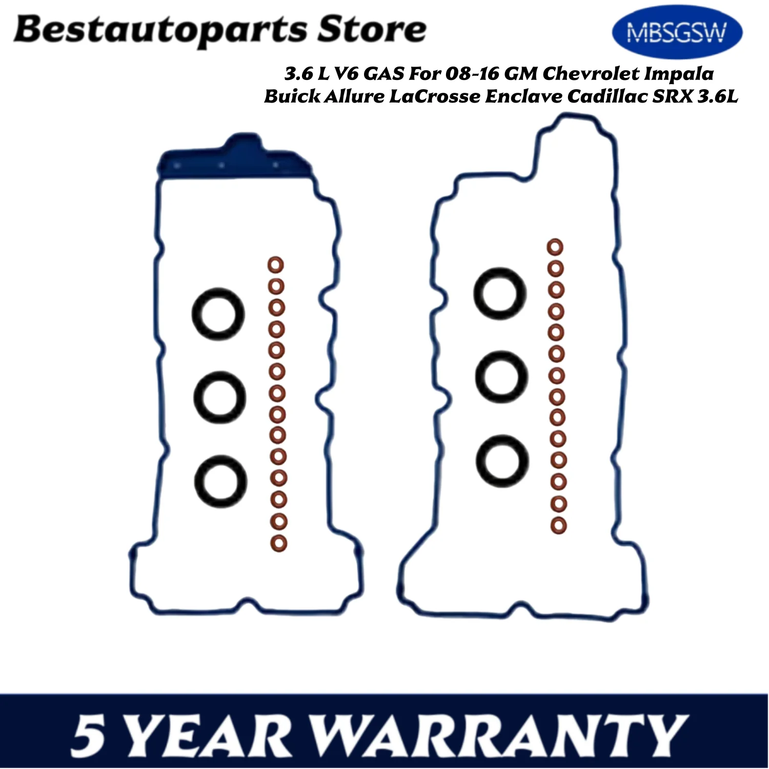 Juego de juntas protectoras de válvula de motor compatibles con 3,6 L V6 GAS para 08-16 GM Chevrolet Impala Buick Allure LaCrosse Enclave Cadillac SRX 3.6L