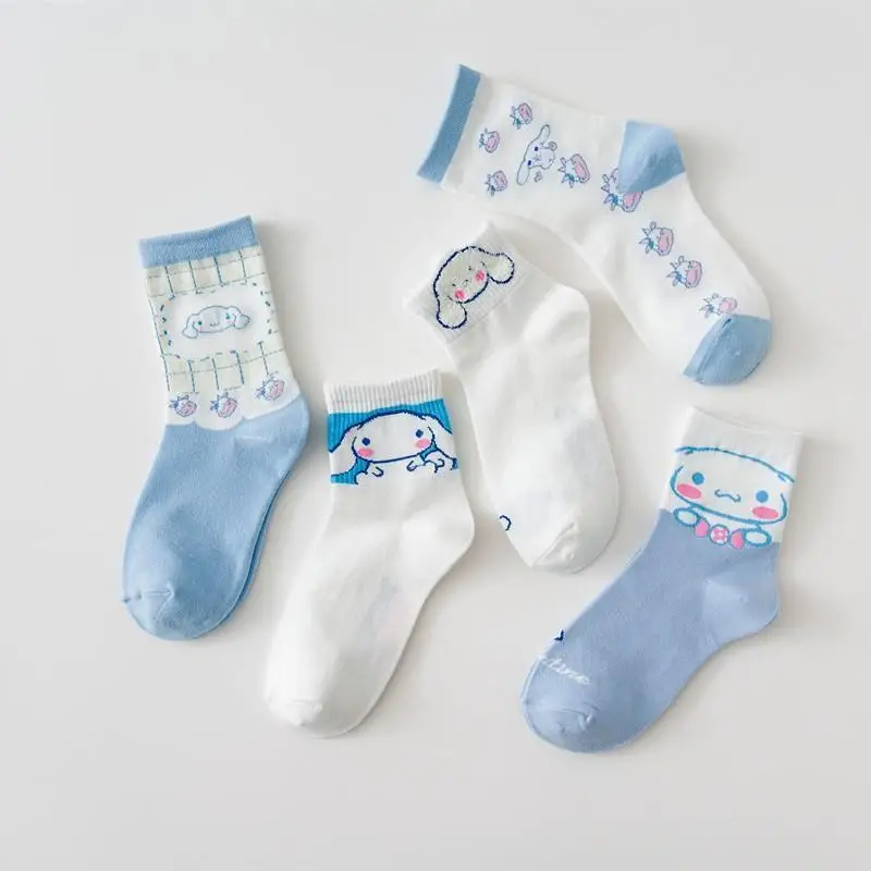 

5 шт. Sanrios, сезонные носки Kawaii Cinnamoroll, дышащие хлопковые носки с защитой от запаха, модные предметы домашнего обихода, новый стиль