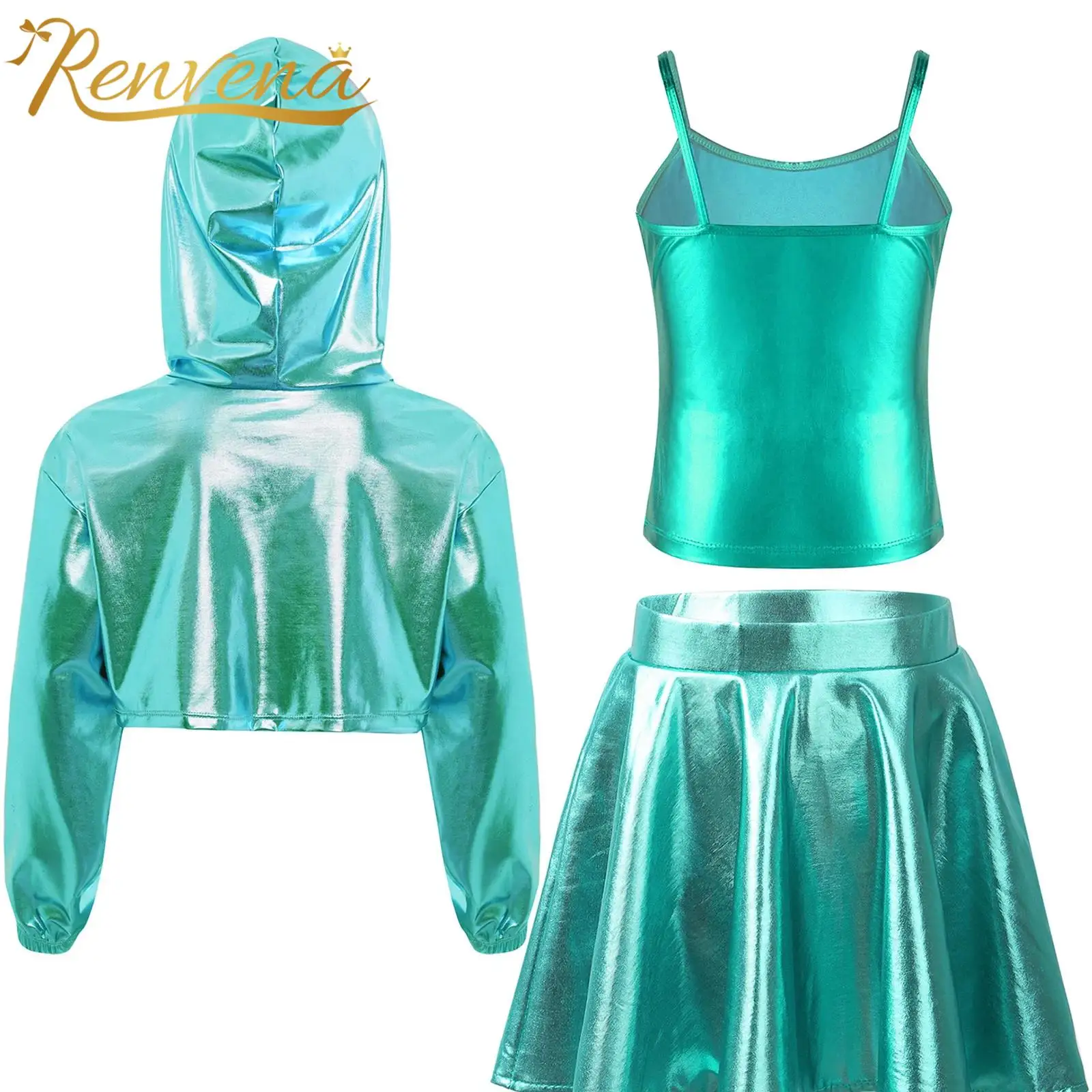 Children Fashion Street Dancing Clothes Competition Girls Metallic Jazz Dance Costume Stage Performance Hip-hop Outfit