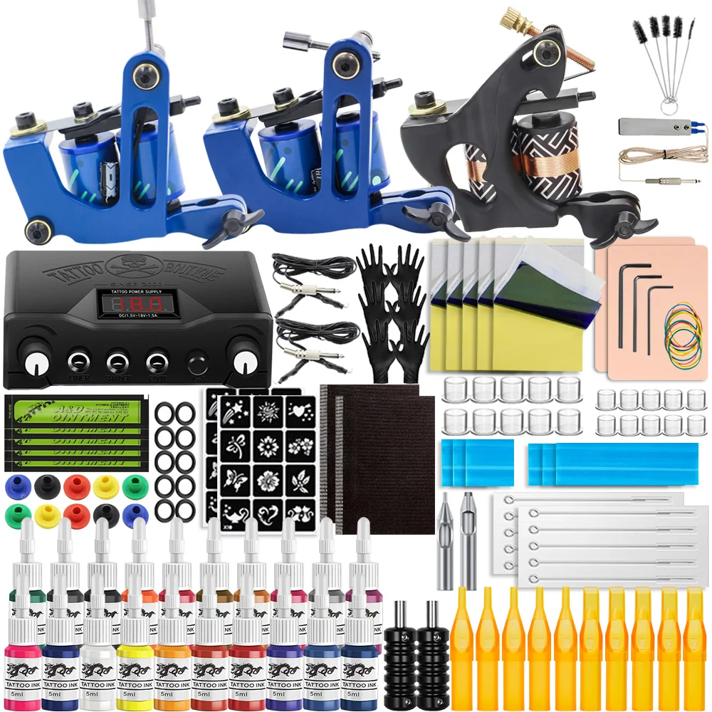 

Coil Tattoo Machine Kits Liner and Shader Machine Tattoo Power Supply Inks Pigment Tattoo Needles for Tattoo Beginners Set