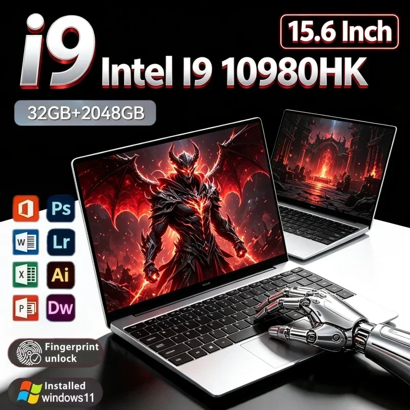 15.6 Inch Brand New Notebook PC Intel Core I9-10980HK 32GB RAM 2TB SSD Win11 Fingerprint Unlock WiFi6 BT5.2 Multi-scene Laptop