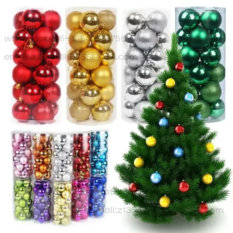 3/4/6 cm 24Pcs multi-specification plastic electroplated Christmas balls, 24 pcs in barrel