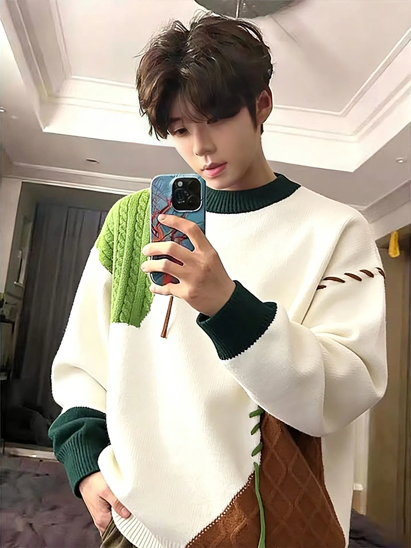 

Retro American round Ne Fce Lined Men's Knitwear Base Layer Inner Wear Spring Autumn Winter Seasonal Color Blo Design