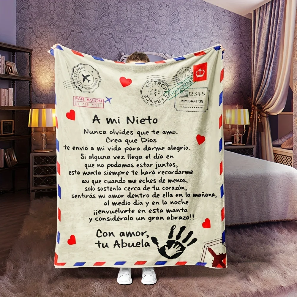 [Spanish Language] 1pc - Gift Blanket for My Son, Fleece Blanket, Suitable for Sofa, Bedroom, Outdoor Camping Multi-Purpose Flee