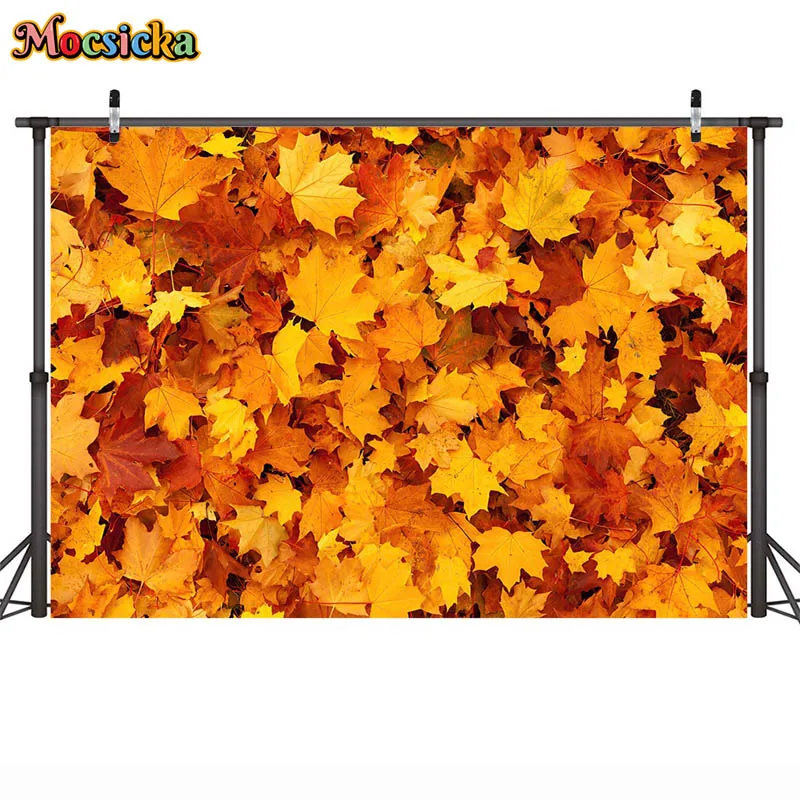 Autumn Photography Background Fall Maple Forest Leaves Pumpkin Thanksgiving Party Backdrop Decor Supplies Harvest Event Banner