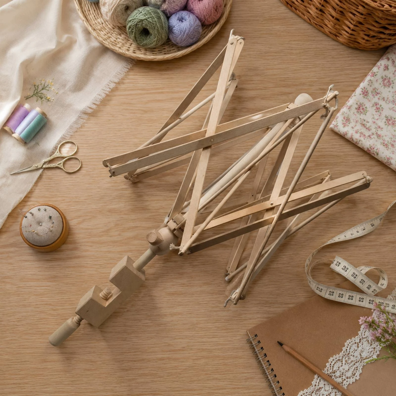 Umbrella Swift Tabletop Wooden Yarn Swift with Clamp Winder Adjustable for Knitters, Knitting, Crochet