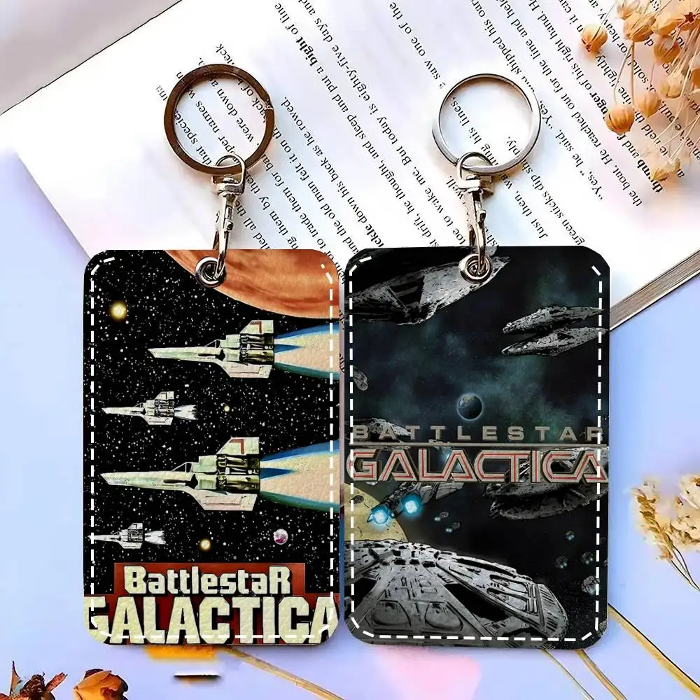 1pc Military Science Fiction Movie B-Battlestar Galactica Card Case Keychain Access Card Bag Key Tag Ring Leather Card Holder