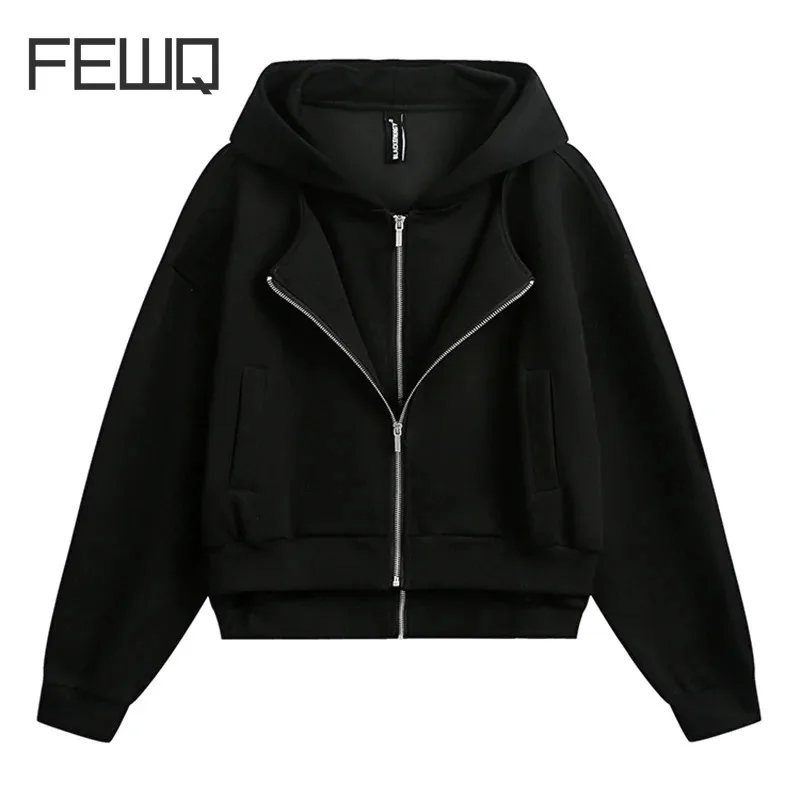 FEWQ New Stylish Men's Sweatshirts Fake Two-piece Solid Color Casual Tops Hooded Pocket Darkwear Male Hoodies 2025 CPG2710