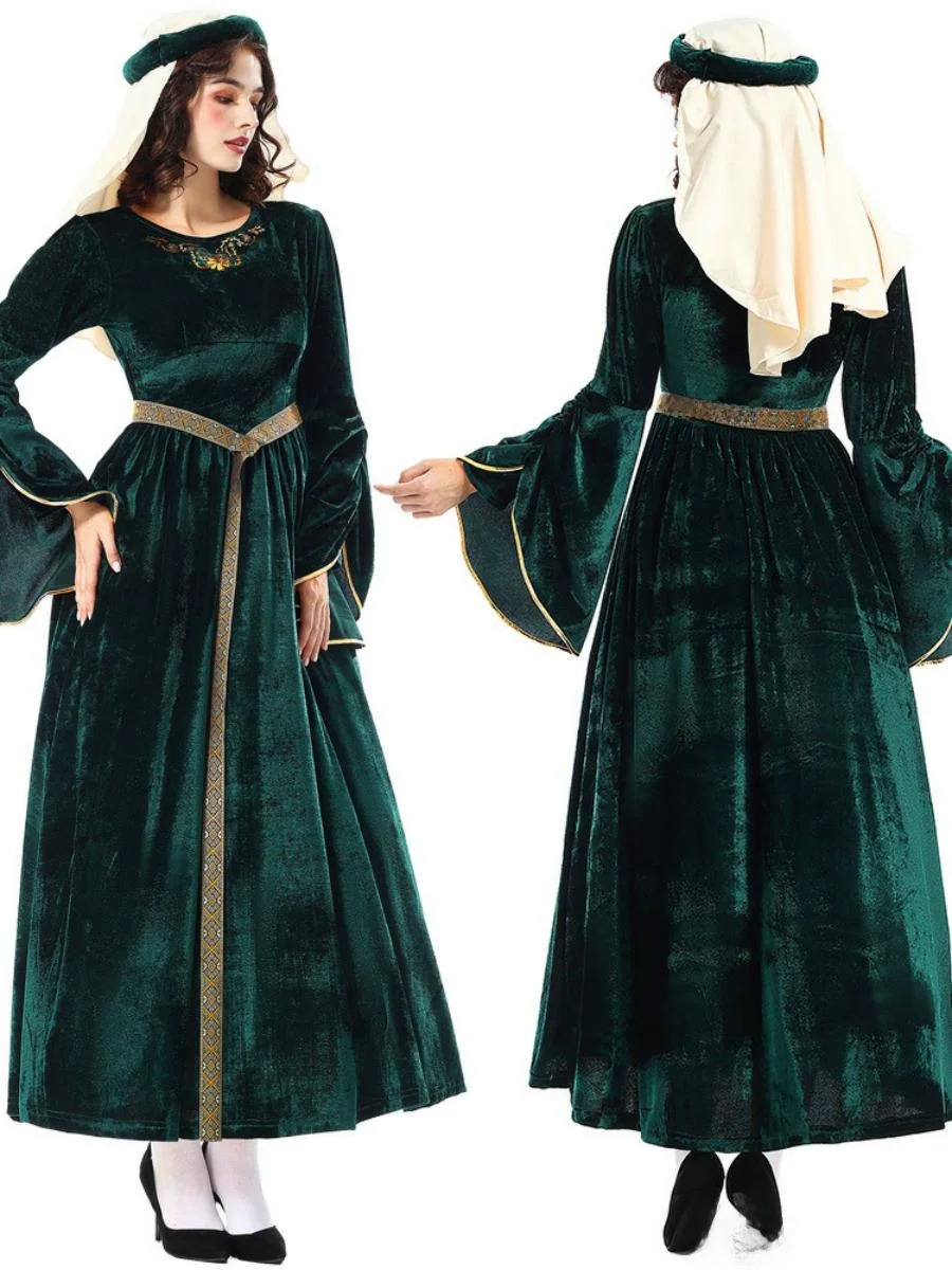 中世コスチューム 中東女王衣装 レトロ宮廷舞踊コスプレ ベルスリーブ 女性用民族衣装 ステージ衣装 ポリエステル 春 2024