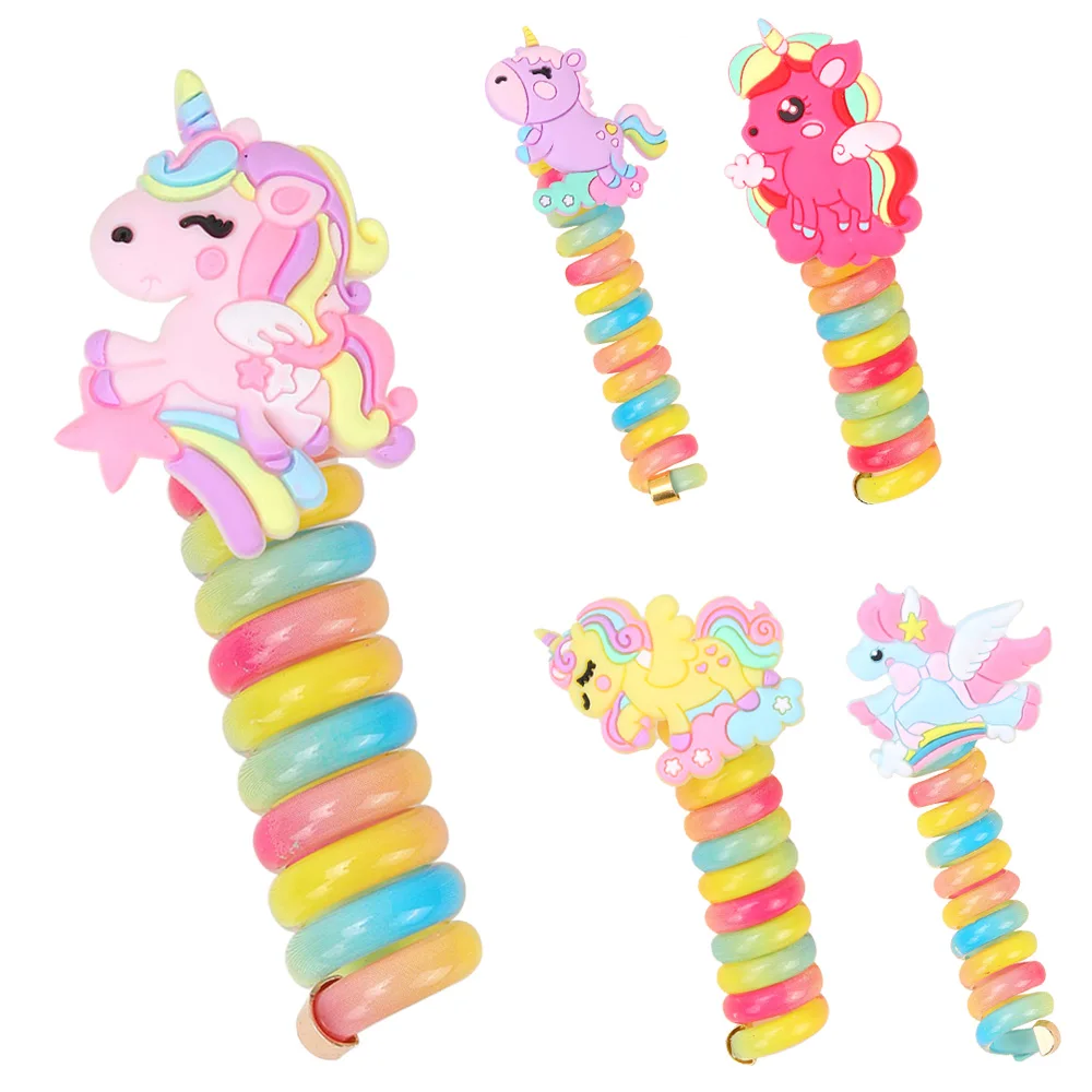 2PCS Cute Unicorn Telephone Cord Elastic Hair Band Elasticity Rubber Phone Cord Hair Ties Kids Scrunchies New Headwear