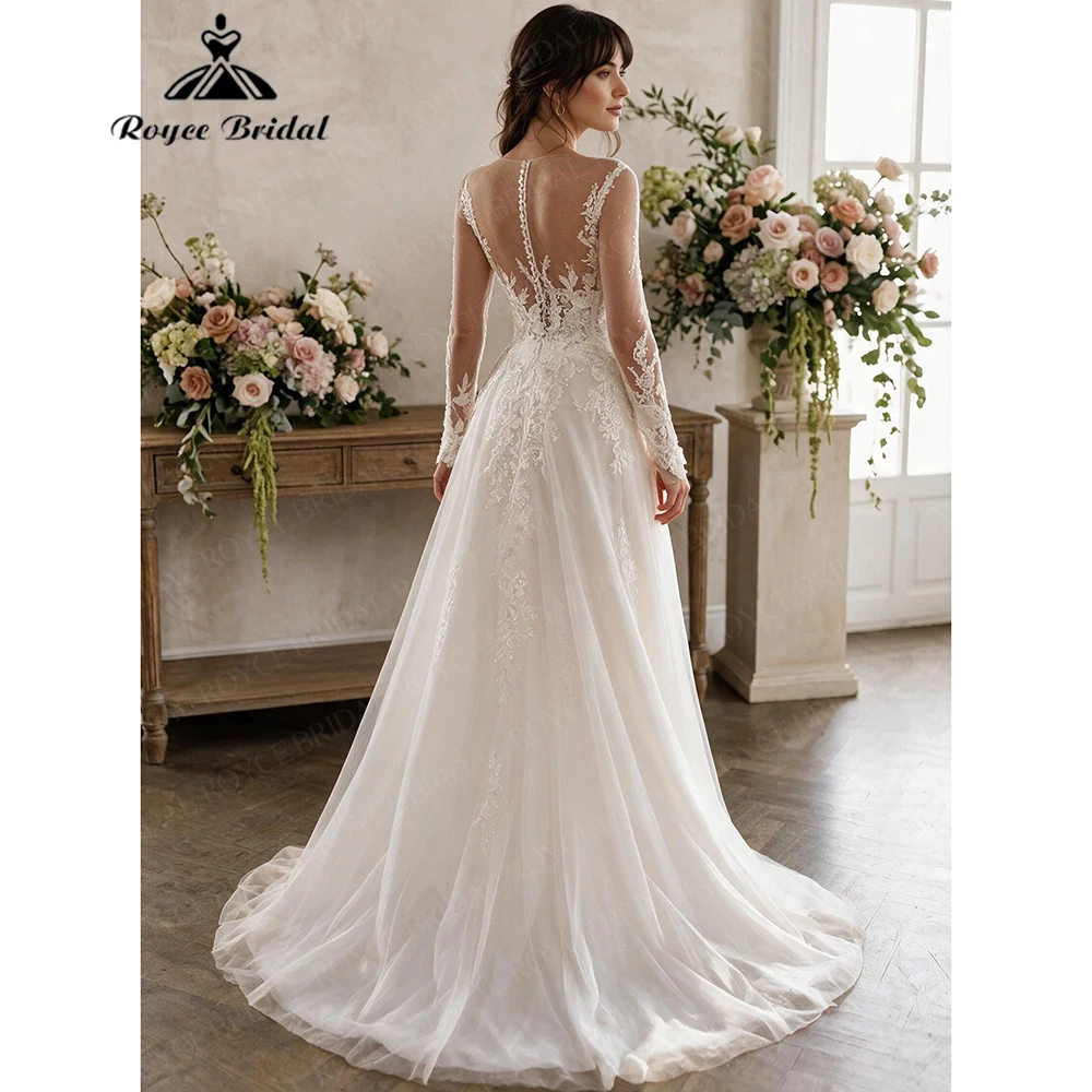 Roycebridal V Neck Boho A Line Wedding Dresses 2027 Appliques 3D Flowers Sexy Beach Bridal Gown Customized Vestido De Novia