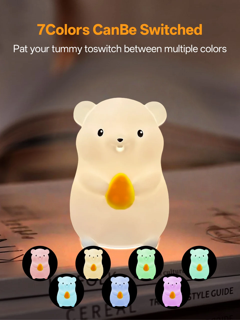KFV Cute Pear Night Light 7-Color Dimmable Touch-Controlled Night Light Silicone Stress Reducing Pat Duck Lamp USB Rechargeable