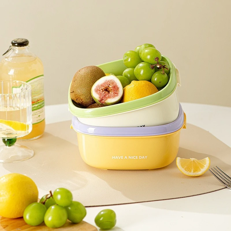 Double Layer Drain Basket, Kitchen Sink Colander Set, Multifunctional Plastic Washing Bowl for Fruits, Vegetables, Rice