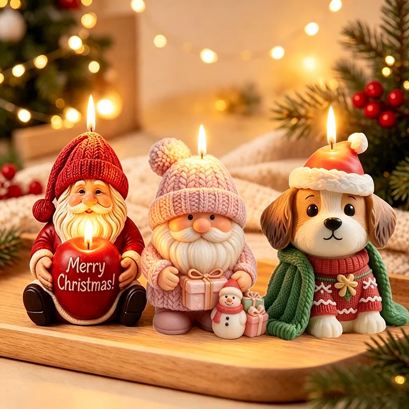 Weihnachtsmann-Hund-Kerzenform aus Silikon DIY Handgemachte Aromatherapie-Kerze Seife Gips-Gießformen Weihnachtliche Heimdekoration