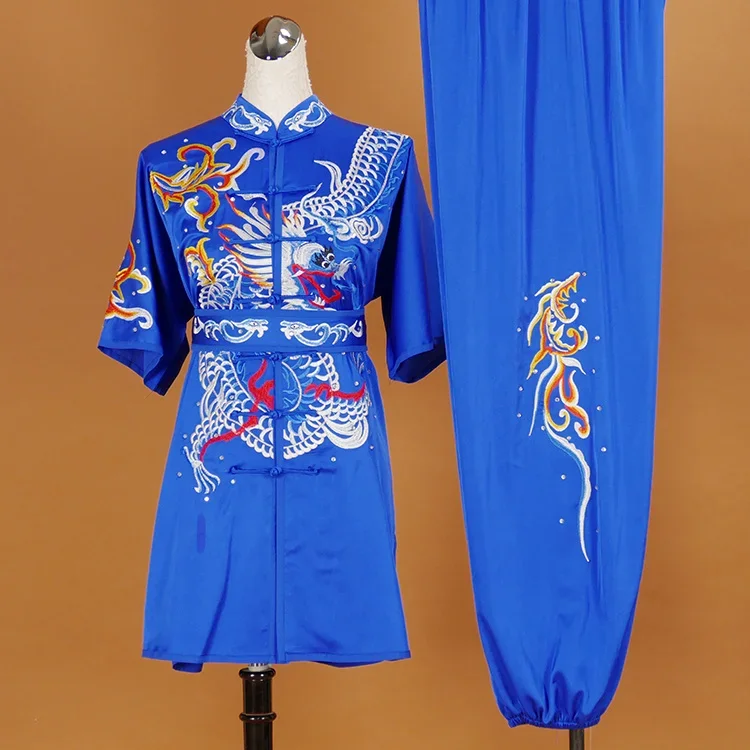 

Custom Tailored Kung Fu Long Fist and Tai Chi Martial Arts Uniform for Competition Embroidered Dragon And Phoenix Clothes