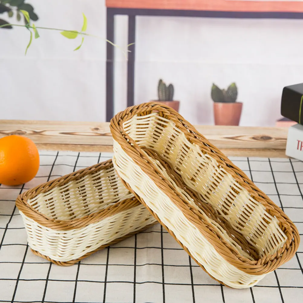 

Multifunctional Square Basket 28X11X7Cm Chocolate White Rectangular Imitation Rattan Woven Plate Storage For Kitchen Home Hotel