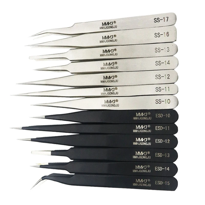 1pcs ESD10-15 Anti-static Curved Straight Tip Forceps Precision Soldering Tweezers ESD Tool