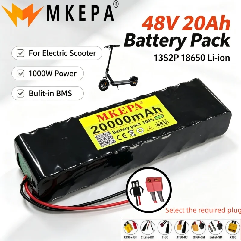 13S2P 48V 20Ah 18650 Lithium Ion Battery Pack 1000W Electric Scooter E‑bike Battery With BMS And Charger