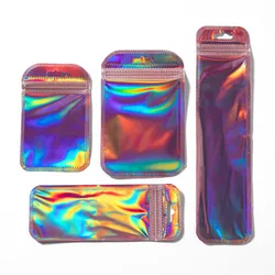 50pcs Holographic Laser Bags Pouch Zipper For Bead Jewelry Storage Retail Small Business Packaging Supplies Organizer Material