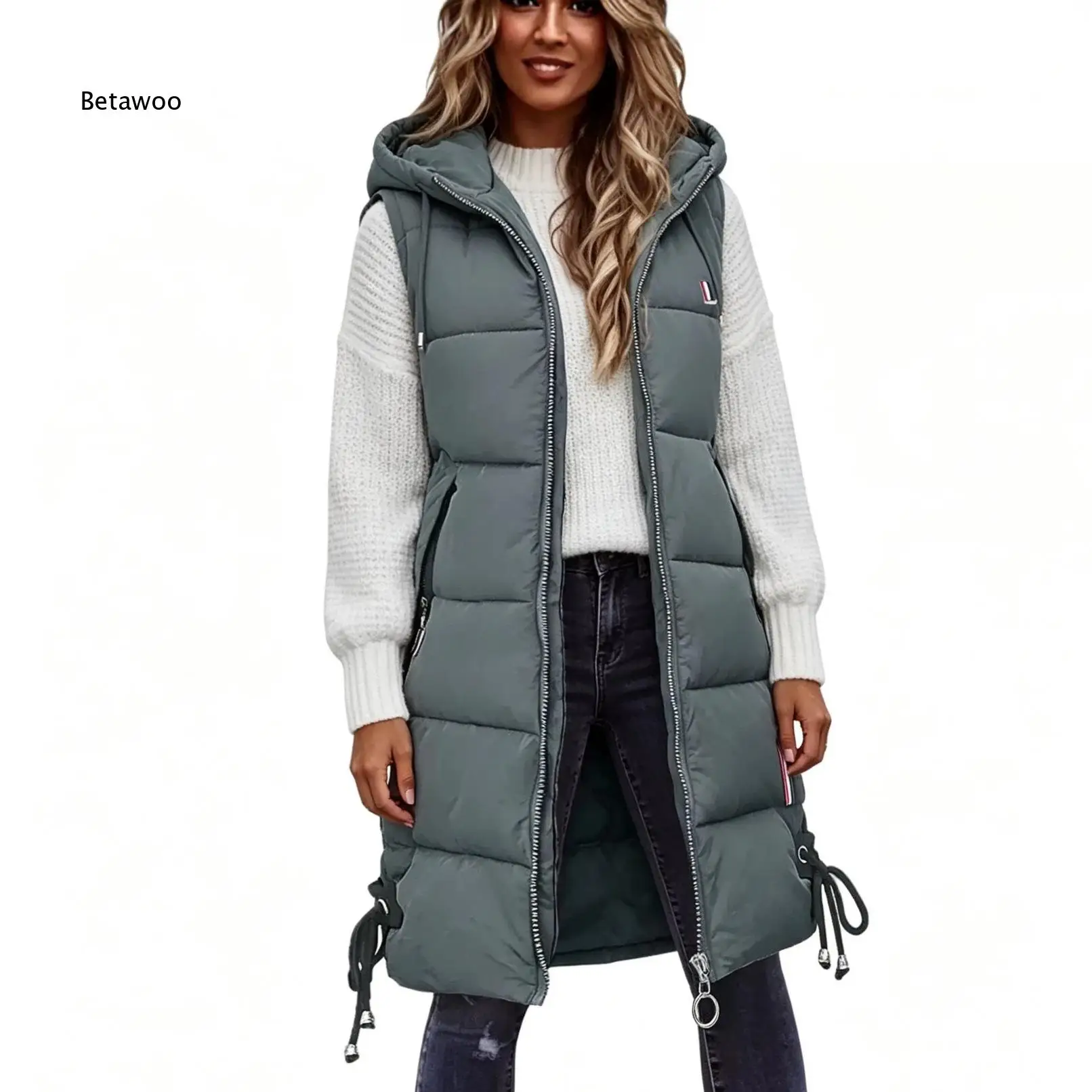 Women Mid Length Sleeveless Quilted Padded Vest Warm Cotton Waistcoat Outerwear For Autumn Winter Daily Layered Wear And Cold W
