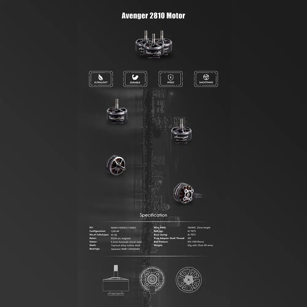 1pc Avenger 2810 1180kv/1350kv/1500kv bezszczotkowy silnik części zamienne do Fpv Multicopter dla części do drona zdalnie sterowanego
