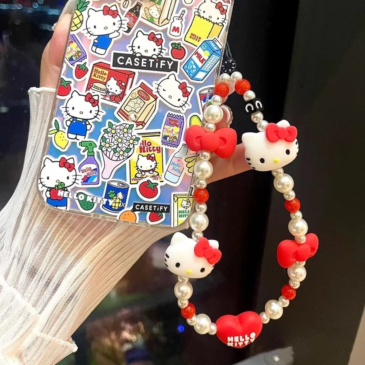 Sanrio Hello Kitty Pendant Keychain Phone Chain Kawaii Stuff Hello Kitty Phone Beads Chains Girl Y2K Item Red Jewelry Accessorie