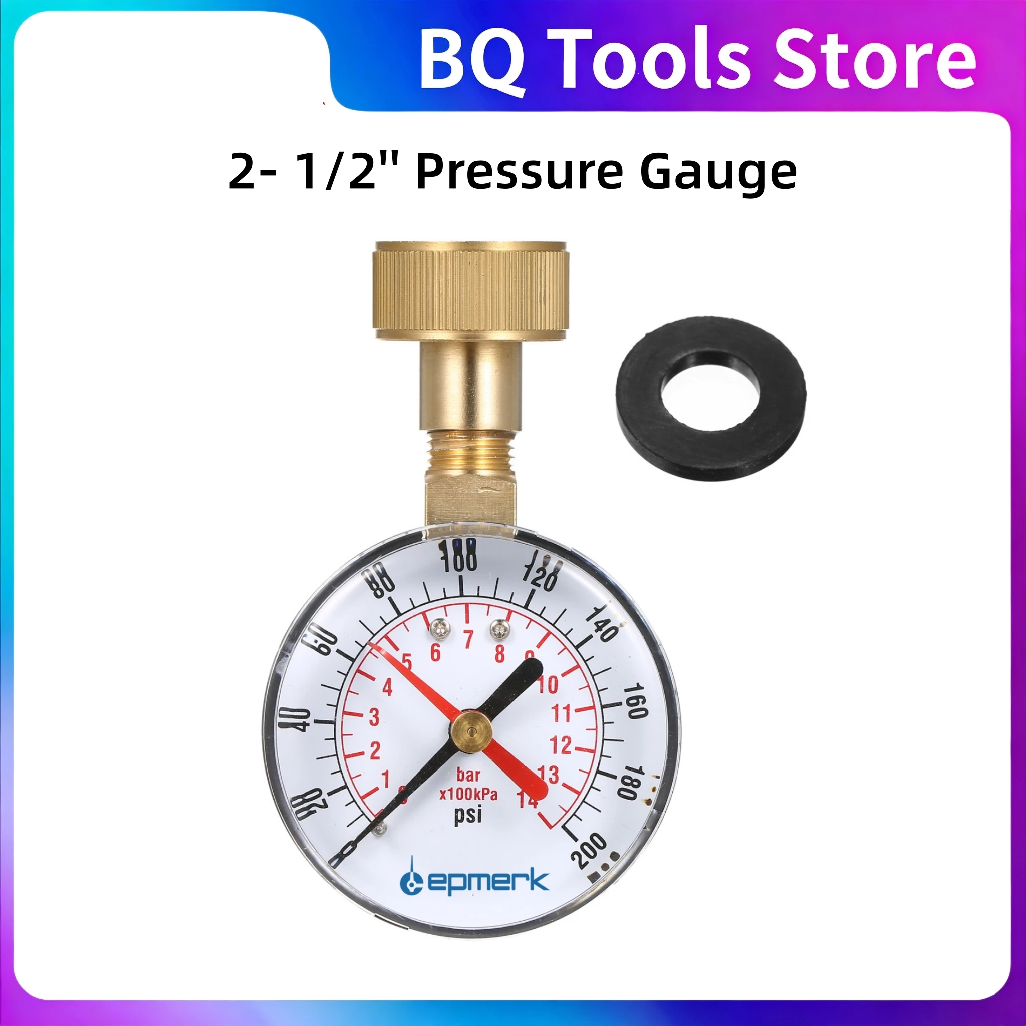 

Lepmerk 2- 1/2'' Pressure Gauge Water Pressure Test Gauge 3/4'' Female Hose Thread 0-200 PSI with Red Pointer High Precision