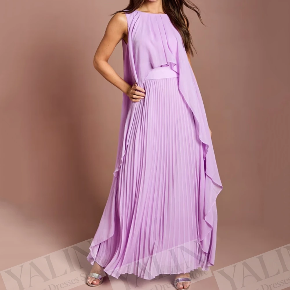 

Women's A-line Evening Dresses Ankle-length Scoop-neck Sleeveless Prom Dresses Simple Fashion Draped Backless Customized Gowns