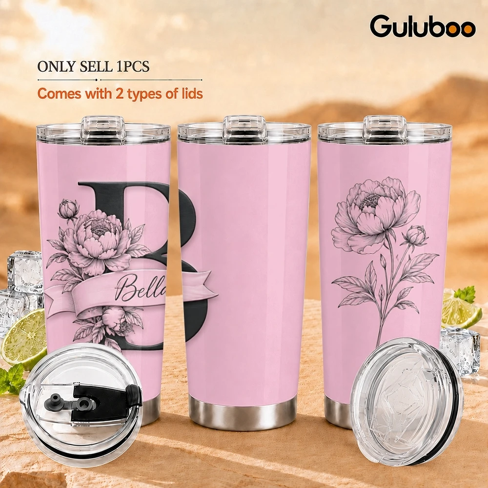 Personalized Monogram Vacuum Flasks 20oz Long Lasting Hot Cold Drinks Container Leakproof Stainless Steel Cup&Straw&Travel Gift