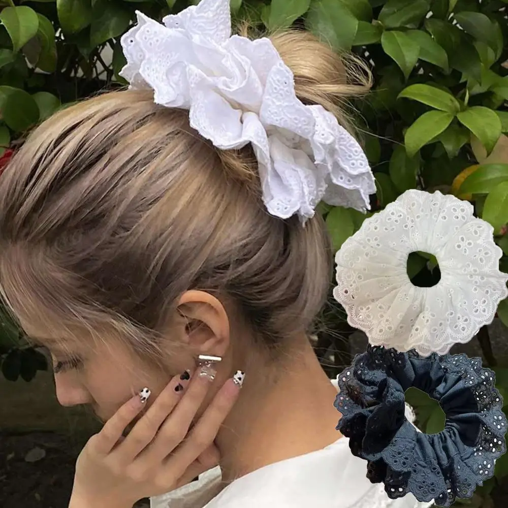 

Французские кружевные резинки для волос с большими цветами, двухслойная/четырехслойная повязка для волос большого размера, кружевная повязка для волос в стиле Лолиты с цветком, веревка для волос, держатель для хвоста, головные уборы