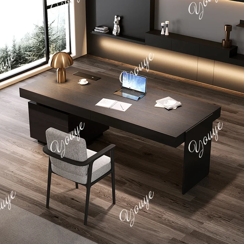 63 Smoked Wood Solid Wood Desk Study Home Italian Minimalist Light Luxury Workbench Boss Computer Table Chair Desk