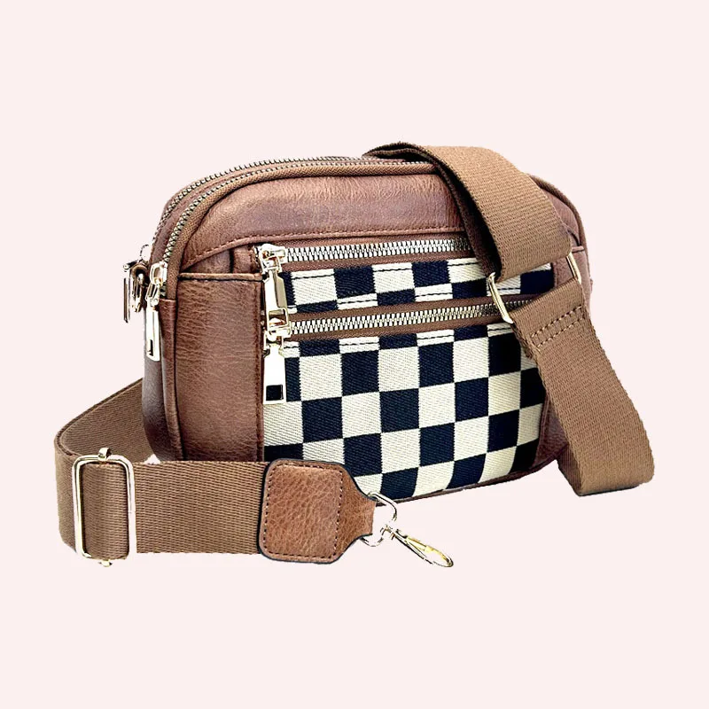 

Wide Shoulder Strap Leather Crossbody Bag Fashion Small Square Zipper Pures Multi-function Casual Commute Bag