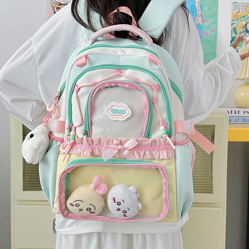 New Y2K Cute Ita Backpack Large Capacity Commute Rucksack Girl Transparent DIY Display Knapsack Outdoor Fashion Travel Schoolbag