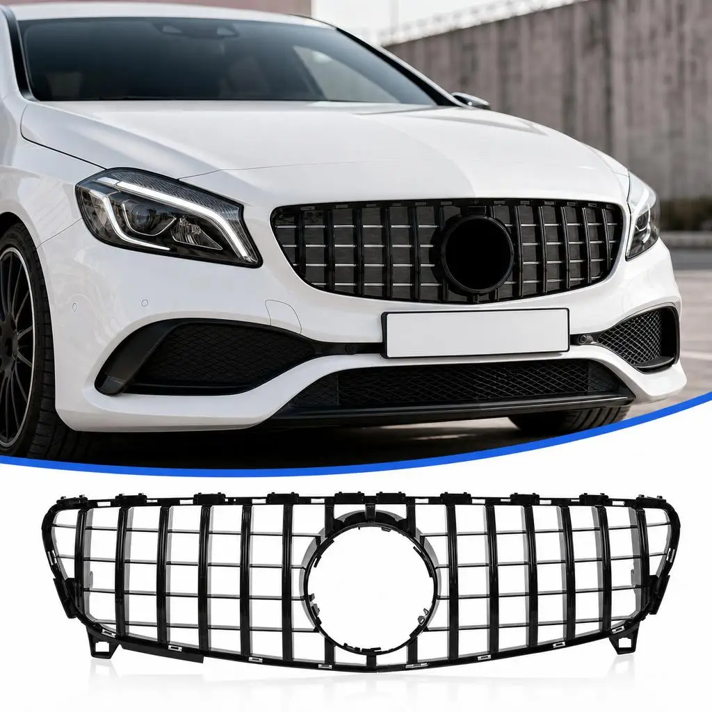 GT Modifizierter Glänzend Schwarzer Kühlergrill für Mercedes A-Klasse W176 Facelift 2015-2018 A45