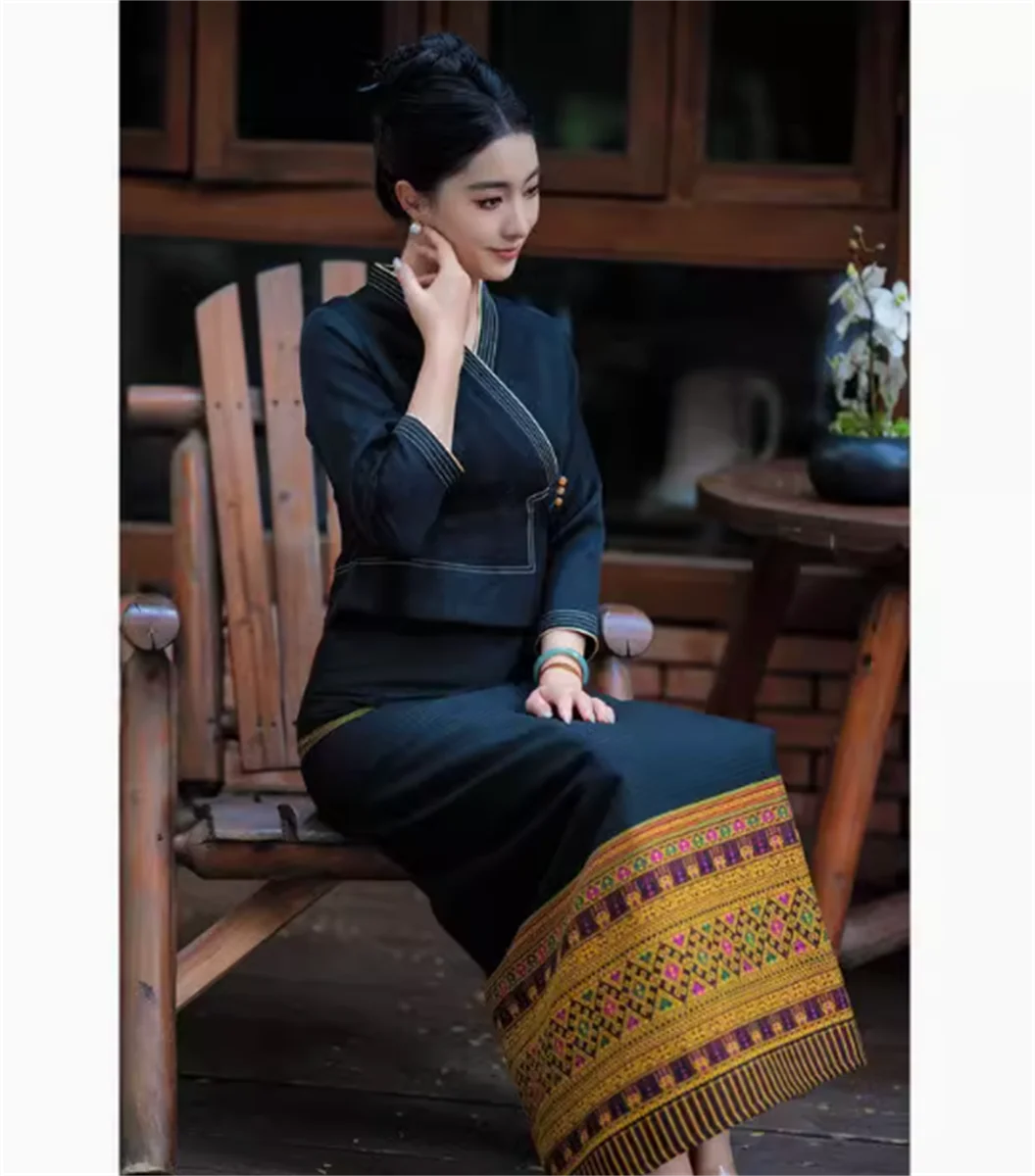 Women's Dai casual Dai clothing, women's traditional retro ethnic style black suit