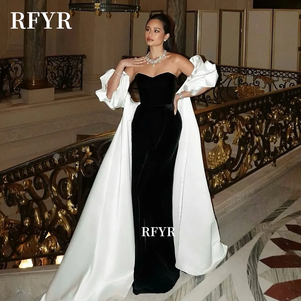 

RFYR Off Shoulder Prom Dress Back Train Two Color Party Dress for Princess Mermaid Evening Dress for Arabic Women Customized