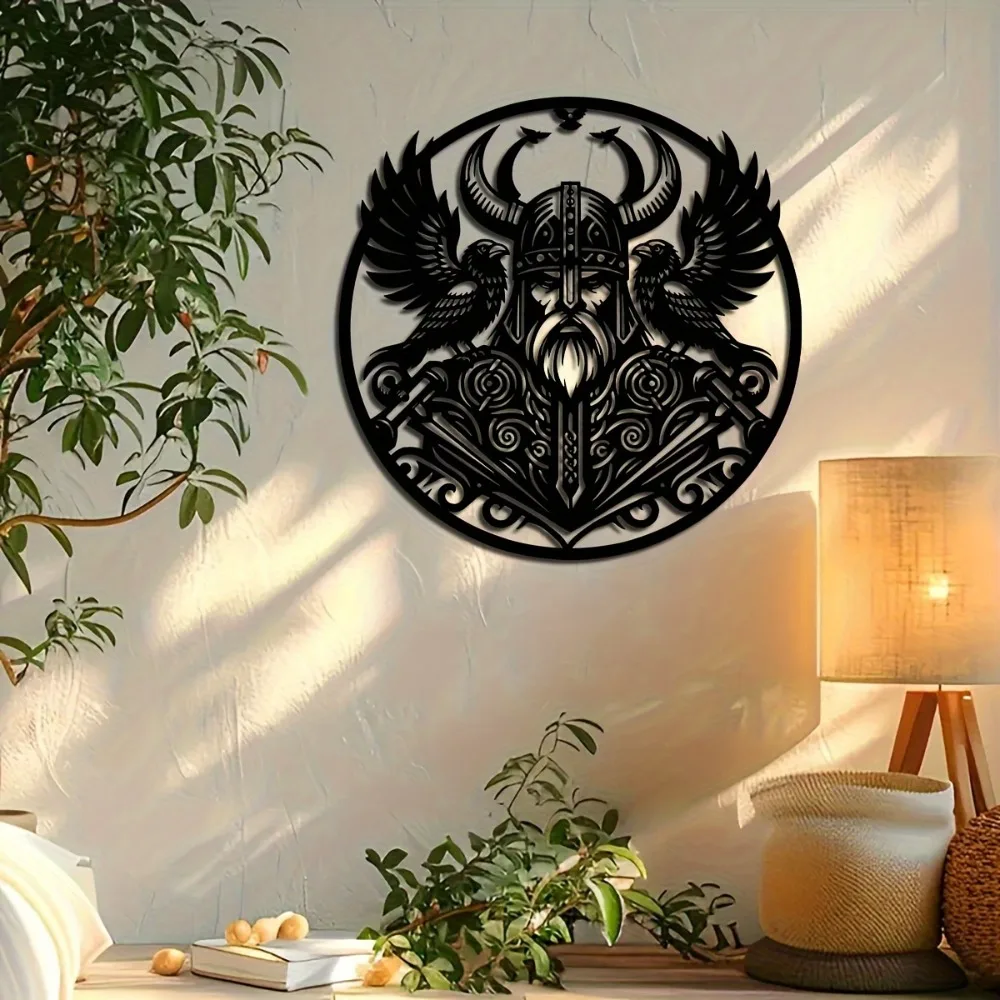 Brand Viking Odin Raven Metal Wall Art Norse Mythology Sculpture Armor Detail Sturdy Home Garden Decor 15.75 Inch