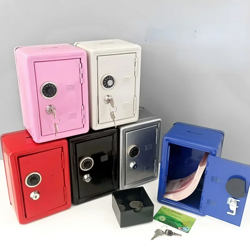 Mini Metal Safe Box Organizer Iron Pink Desk Decorative Box Piggy Bank Cabinet Money Creative Storage Box