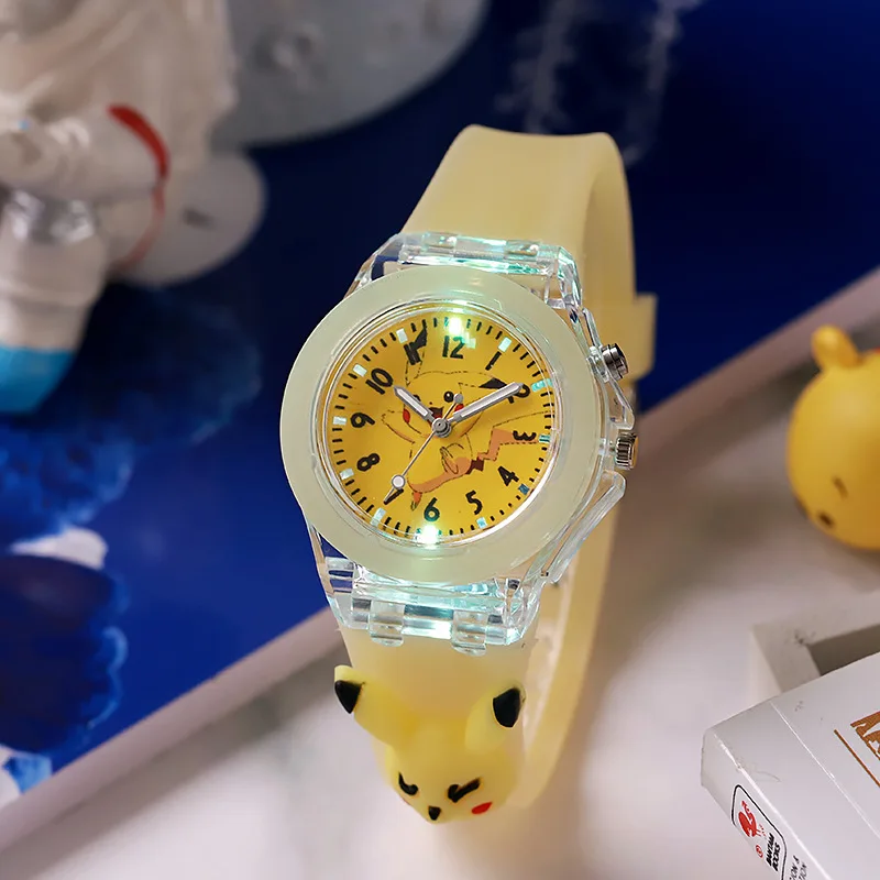 Pokemon Anime Pikachu Mickey Minnie Mouse Colorful Glow Children\'s Watch Cartoon Kuromi Melody  Doll Electronic Watch Kids Gift