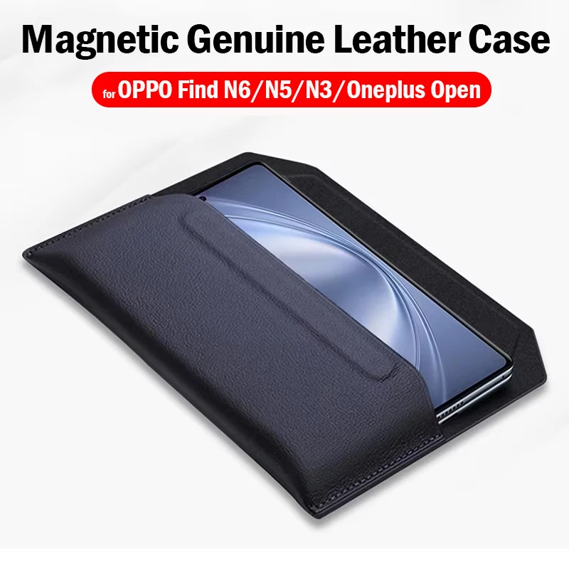 For OPPO Find N6 N5 N3 Oneplus Open Case Cowhide Sleeve Folding Genuine Leather Wallet Protection Pouch Bag Fundas Capa