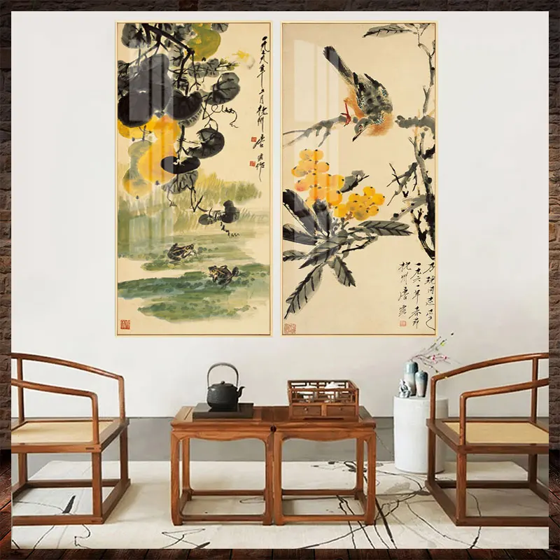 

Chinese Style Ink Painting Alpine Canvas Decorative Painting Bedroom Living Room Wall Art Posters Solid Wood Scroll Paintings