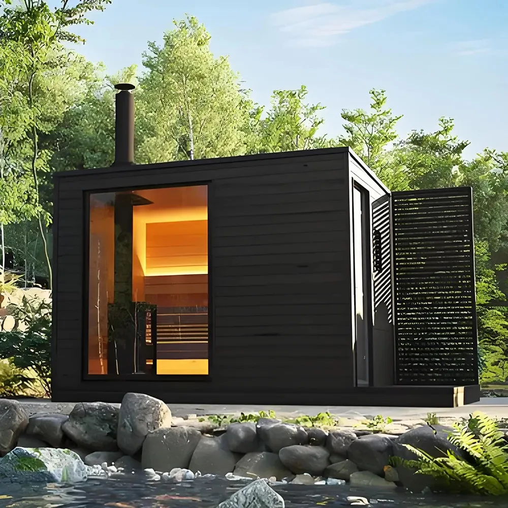 Outdoor beautiful and durable mobile sauna with burner