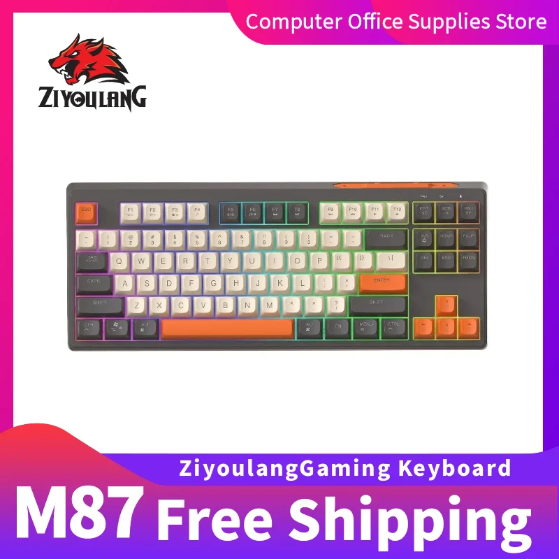 Ziyoulang M87 Wireless Bluetooth Dual Mode Mechanical Keyboard PBT Keycap RGB Backlit Low Latency Gaming Keyboard  Laptops  Macs