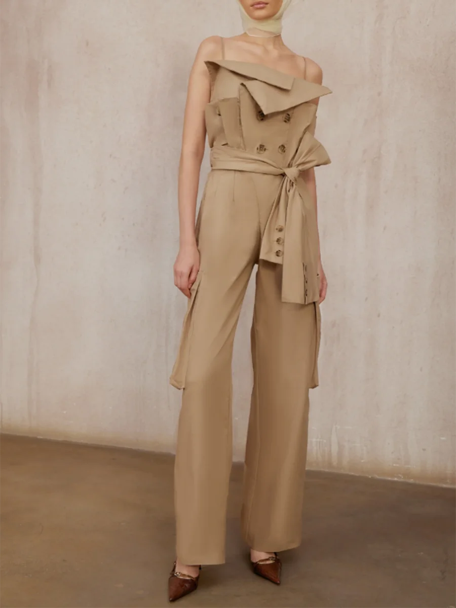 Kombinezony damskie VGH, casualowe, wyszczuplające, jednolite, bez ramiączek, bez rękawów, z wysokim stanem, łączone, sznurowane, designerskie, moda damska.