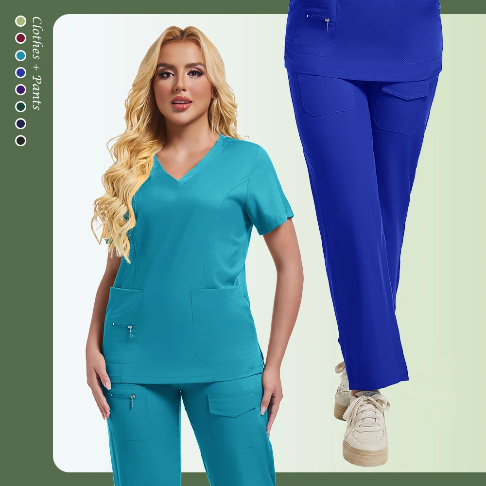Nurse Medical Uniform Quick Dry Pet Grooming Workwear Doctor Scrubs Sets Operating Room Surgical Gown Short Sleeve Elastic Pants