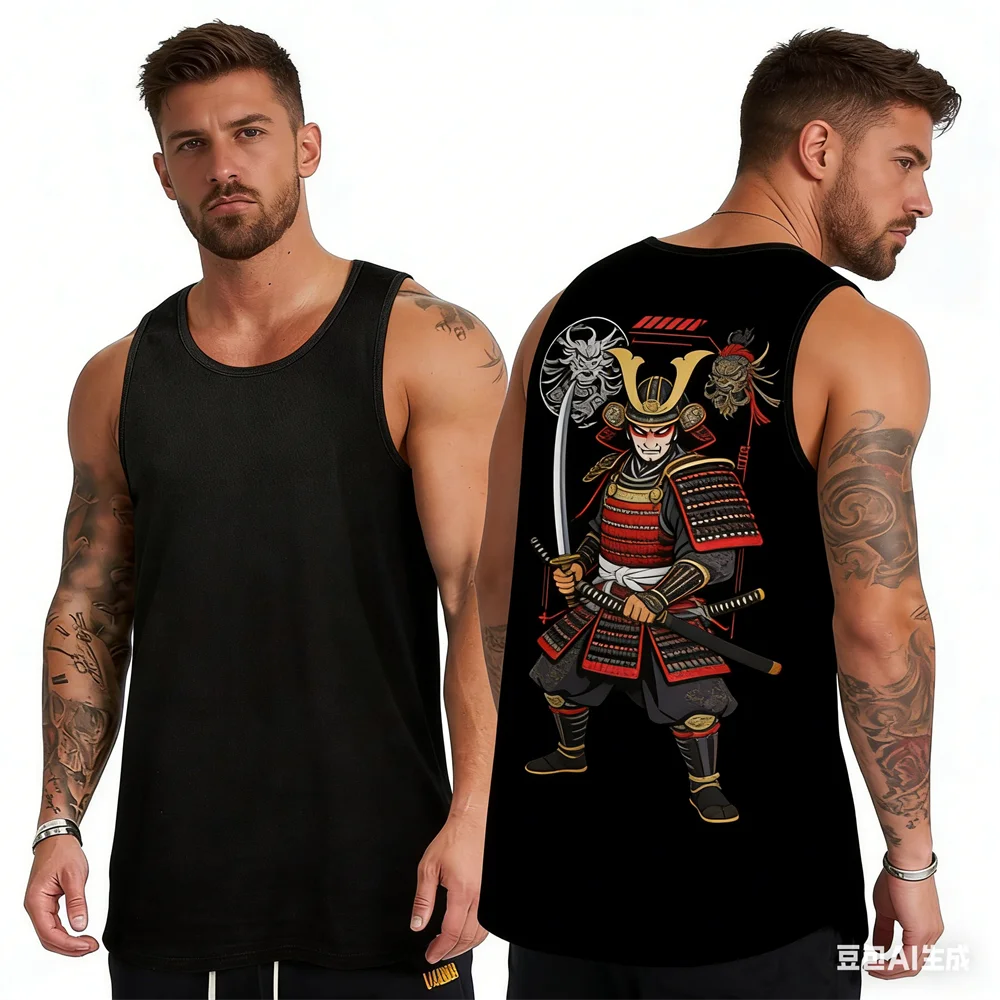 

Japanese Samurai Pattern 3D Print Men's Vest Street Hip Hop Trend Tank Top Casual O-neck Sleeveless Shirt Summer Run Fitness Tee