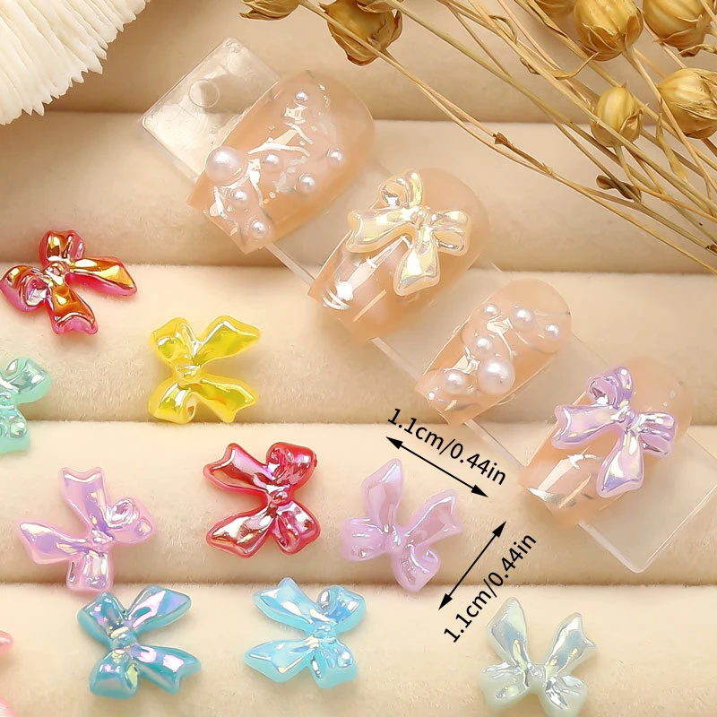 30pcs Kawaii Candy Colors Bow Nail Charms 3D Resin Jewelry Nail Art Decoration Accessories Bow French Style Nail Supplies