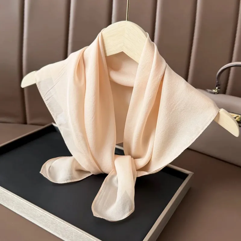 

100% Mulberry Silk Versatile Plain Chiffon Silk Feeling Scarf Multifunctional Neck Head Scarves For Women All Season