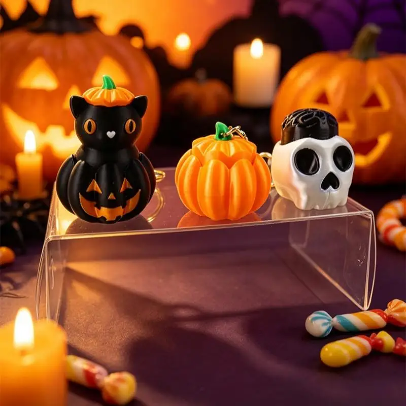 Lustige 3D-gedruckte Halloween-Serie Klicker-Schlüsselanhänger Kürbis-Skelett-Anhänger Entspannungsspielzeug Partygeschenk – Detail 4