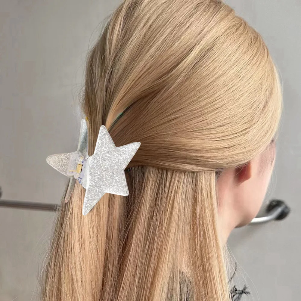 2024 Nieuwe Zoete Cool Pittige Meisje Geometrische Vijfhoekige Pailletten Mode Klauw Clip Dames Haai Clip Ster Hars Haarclip